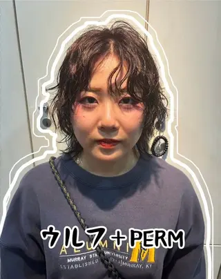 ミディアム パーマ 韓国エクステ／羽エク ダブルスキル💛のヘアスタイル