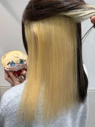 セミロング カラー インナーカラー 推し ブリーチ 髪質改善のヘアスタイル