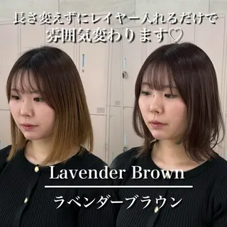 セミロング カラー 髪質改善|透明 感カラー🩵レイヤーのヘアスタイル