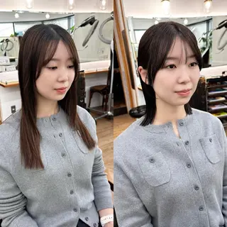 ミディアム カラー パーマ ヘアアレンジ メンズ キッズ レイヤーカット 🌿透け感カラーのヘアスタイル