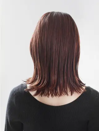 ミディアム 縮毛矯正×髪質改善 カラー×クロスパーマのヘアスタイル