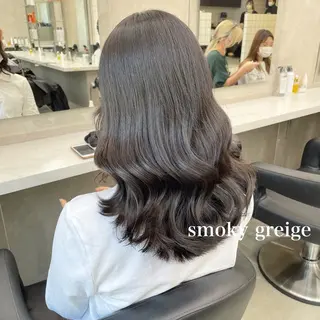 セミロング カラー パーマ ヘアアレンジ メンズ キッズ 🦋韓国レイヤー｜ 透明感グレージュ🦋のヘアスタイル