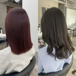 セミロング 縮毛矯正🐼暖色 根本侑季のヘアスタイル