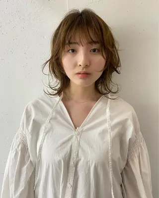 ミディアム カラー パーマ 大石 沙季のヘアスタイル