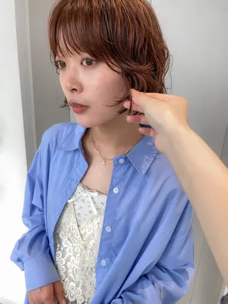 ミディアム パーマ 抜け感ボブ×パーマ ｜kazaneのヘアスタイル