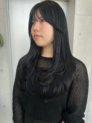 ロング カラー パーマ ヘアアレンジ 透明感/オリーブ/ グレージュ/YUKAのヘアスタイル