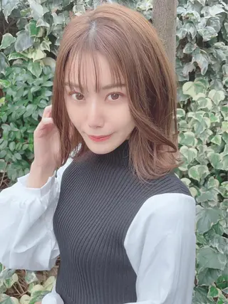 セミロング カラー パーマ ヘアアレンジ 【公式】amble luxe池袋東口🩷のヘアスタイル