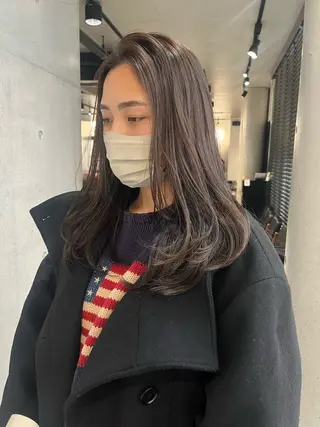 セミロング カラー パーマ ヘアアレンジ 透明感/オリーブ/ グレージュ/YUKAのヘアスタイル