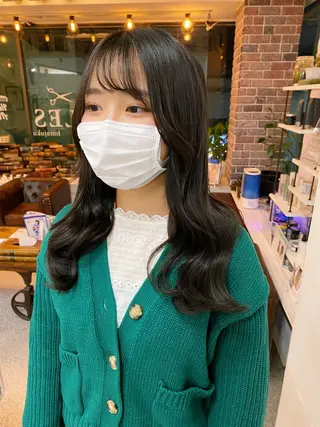 セミロング カラー レイヤーウルフ エクステ磯部のヘアスタイル