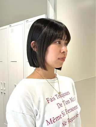 ショート カラー パーマ ヘアアレンジ メンズ 切りっぱなしヘアボブ ミディアムヘアRYOのヘアスタイル