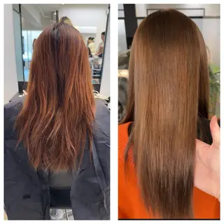 セミロング け んブリーチ縮毛矯正のヘアスタイル