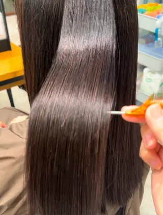 セミロング パーマ 垢抜け小顔レイヤー オリーブ/スミレのヘアスタイル