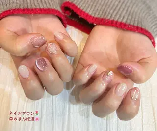 ネイル ショートネイル 森のさんぽ道のネイルデザイン