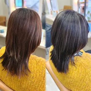 セミロング カラー 💙mai🫧 縮毛矯正・ハイライトのヘアスタイル