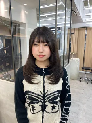 ミディアム カラー レイヤーボブ縮毛矯正 韓国RINAのヘアスタイル