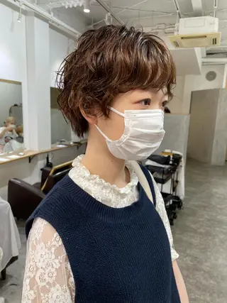 ショート カラー パーマ ヘアアレンジ メンズ キッズ ネイル マツエク・マツパ パーマ/透明感カラー /ボブ/吉田一生のヘアスタイル