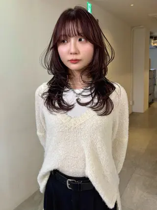 セミロング カラー mizuki/ピンク ベージュ.レイヤーのヘアスタイル