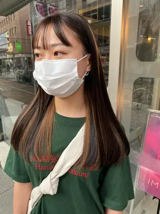ロング カラー パーマ ヘアアレンジ メンズ キッズ ネイル mana 暖色カラーカットのヘアスタイル
