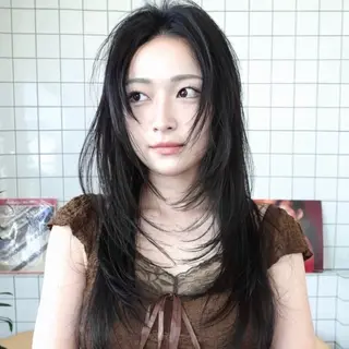 セミロング カラー レイヤーカット ボブ　渋谷のヘアスタイル