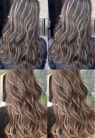 ロング ミルクティーベージュ オリーブグレージュのヘアスタイル