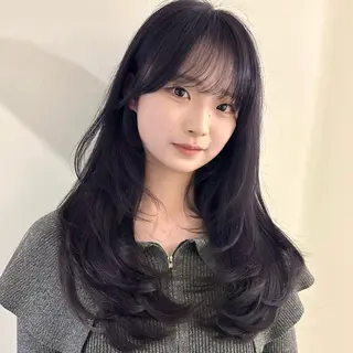 セミロング 🌹ハッシュカット、 レイヤー韓国ヘア🌹のヘアスタイル