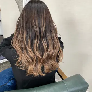 セミロング カラー Lull1人美容室 バレイヤージュのヘアスタイル