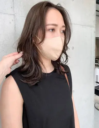 セミロング カラー パーマ ヘアアレンジ 透明感/オリーブ/ グレージュ/YUKAのヘアスタイル