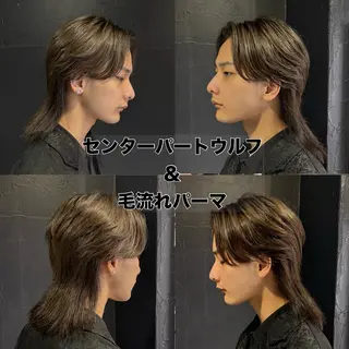 ミディアム パーマ メンズ 【フェザーパーマ】 【縮毛矯正】鶴田文のヘアスタイル