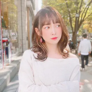 ミディアム カラー モテ前髪 タゴメ シンヤのヘアスタイル