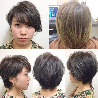 ショート カラー パーマ 透け感/くびれヘア/ レイヤー/カズキ🍭のヘアスタイル