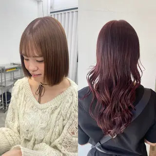 ミディアム 縮毛矯正🐼暖色 根本侑季のヘアスタイル