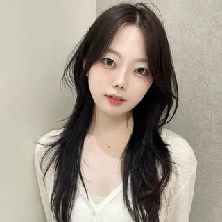 ロング ハッシュカット🖤✨ 顔周り/韓国ヘアのヘアスタイル