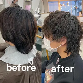 パーマ メンズ Lull1人美容室 バレイヤージュのヘアスタイル