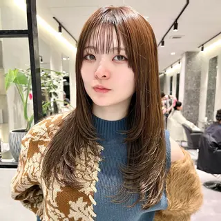ロング カラー 新宿/レイヤーカット 髪質改善/小顔見せのヘアスタイル