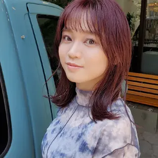 ミディアム カラー 韓国レイヤー柔らかい 地毛風縮毛矯正/マツのヘアスタイル