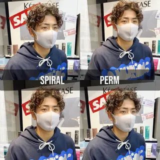 ショート パーマ ヘアアレンジ メンズ 韓国🇰🇷レイヤー カットオリーブカラーのヘアスタイル