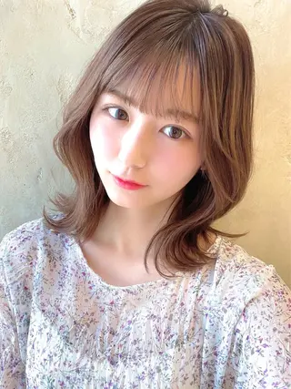 ミディアム カラー パーマ ヘアアレンジ 骨格別小顔カット/ 顔周りカット/金井のヘアスタイル