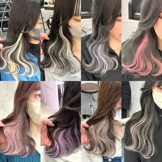 セミロング カラー ブリーチ&エクステ 🥀ケアカラー特化のヘアスタイル