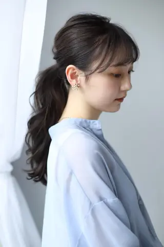 セミロング カラー ヘアアレンジ 髪質改善/韓国/ ヘアセット/夏美のヘアスタイル