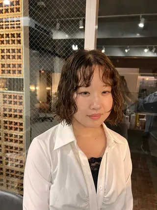 ミディアム パーマ ショートボブ/似合 わせショート/表参道のヘアスタイル