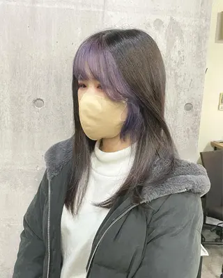 ミディアム カラー パーマ ヘアアレンジ メンズ キッズ ネイル マツエク・マツパ アイブロウ 切りっぱなしヘアボブ ミディアムヘアRYOのヘアスタイル