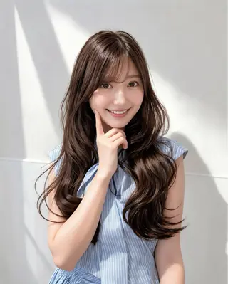 ロング 表参道小顔カット前髪 割れ改善クロスパーマのヘアスタイル