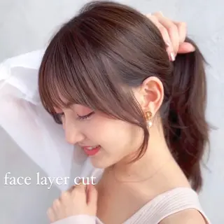 ミディアム カラー ヘアアレンジ 骨格別小顔カット/ 顔周りカット/金井のヘアスタイル