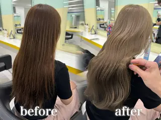 ロング カラー ブリーチ縮毛矯正加藤 赤み無し透明感ヘアのヘアスタイル