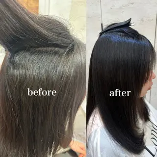 ミディアム パーマ ブリーチなしダブル カラー縮毛矯正　下野のヘアスタイル