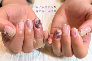 ネイル ショートネイル 森のさんぽ道のネイルデザイン