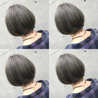 ショート カラー ヘアアレンジ TAKUMAブリーチ /切りっぱなし🪽のヘアスタイル