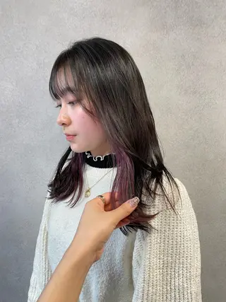 セミロング カラー yumemiレイヤー ‎✴︎ 透明感カラーのヘアスタイル