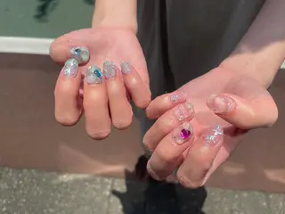 ネイル はばすみれ🎀ﾈｲﾙ 光ﾌｪｲｼｬﾙ ﾍｱのネイルデザイン