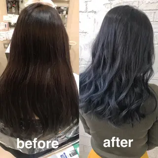 ロング カラー オリーブ/アッシュ やわらか透明感カラーのヘアスタイル